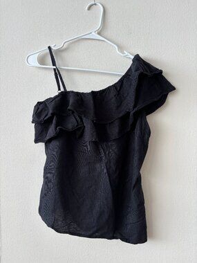 Old Navy Black Ruffle Front One Shoulder Top - Size Small
